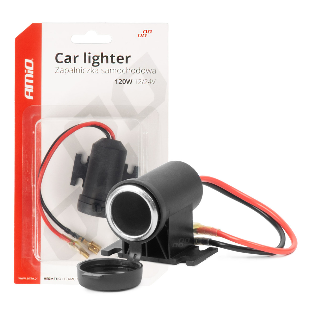 Hermetiskt tillslutet biluttag 12/24V AMIO-04129