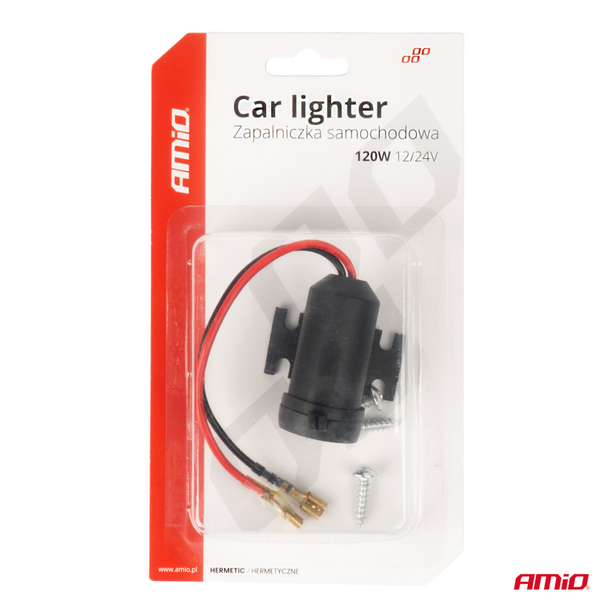 Hermetiskt tillslutet biluttag 12/24V AMIO-04129