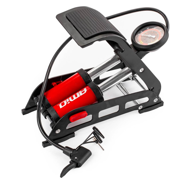 HQ dubbelkolvsfotpump 2×Ø45 mm med tryckmätare och adaptrar PU07