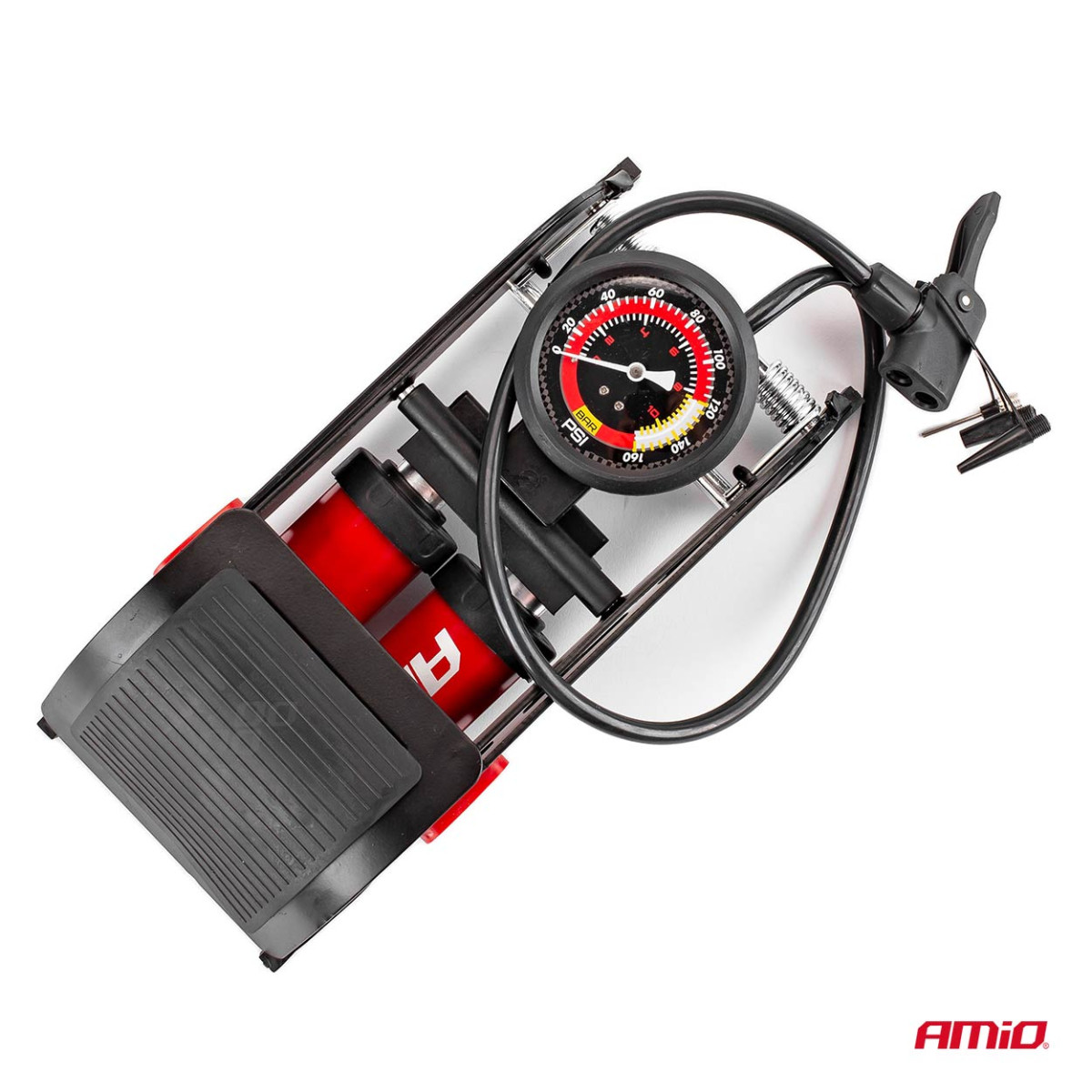 HQ dubbelkolvsfotpump 2×Ø45 mm med tryckmätare och adaptrar PU07