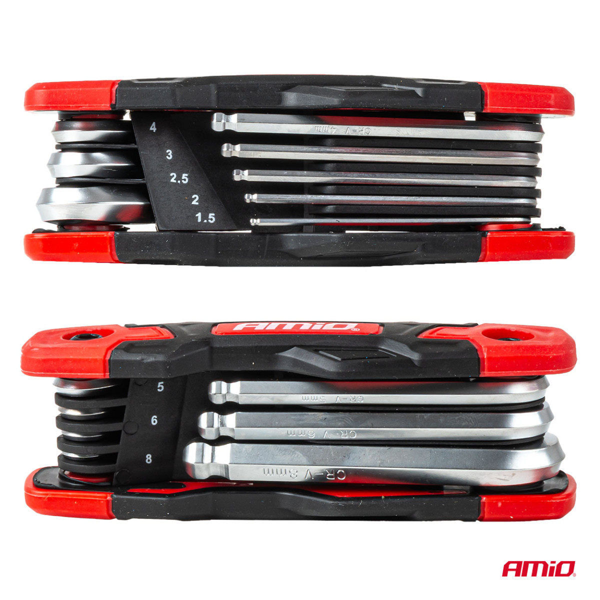 Hopfällbara insexnycklar med kula, 8 st., CR-V AMIO-04788