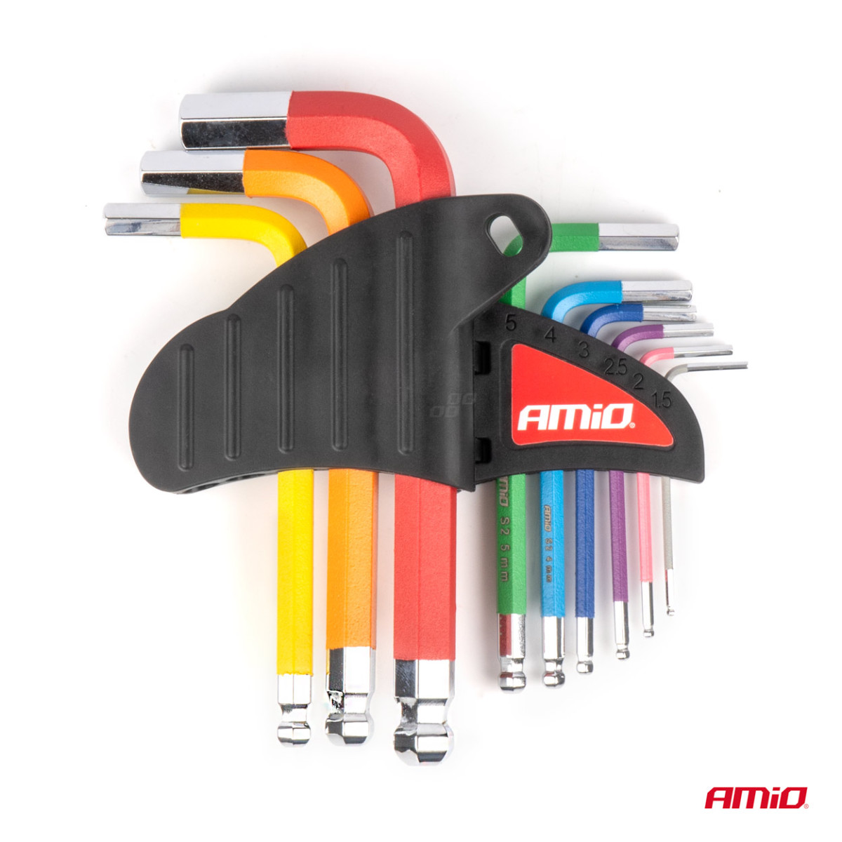 Sexkantsnycklar (Insexnycklar) med kula, korta, 9 st., S2 AMIO-04298