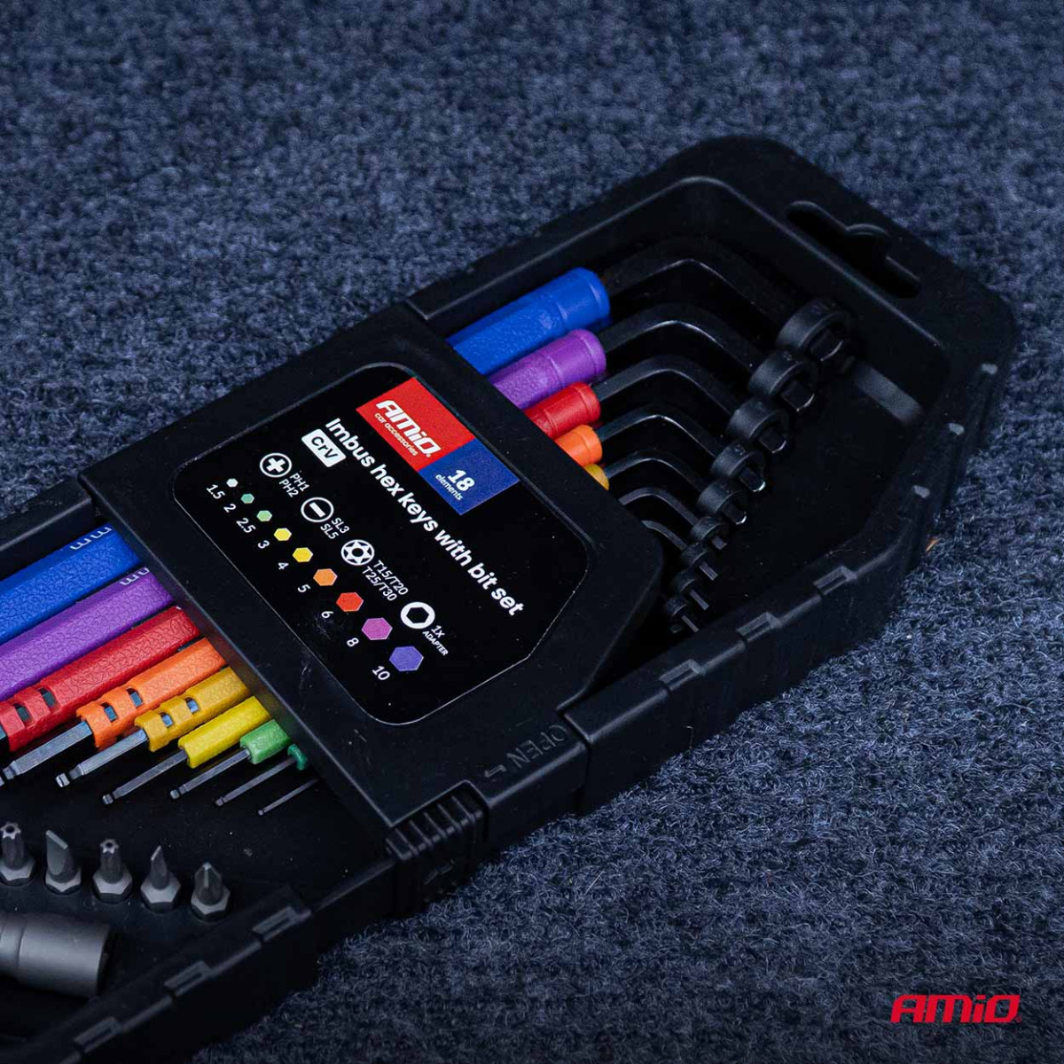 Sexkantsnycklar (Insexnycklar) med kula och bitssats, 18 delar, CR-V AMIO-04787