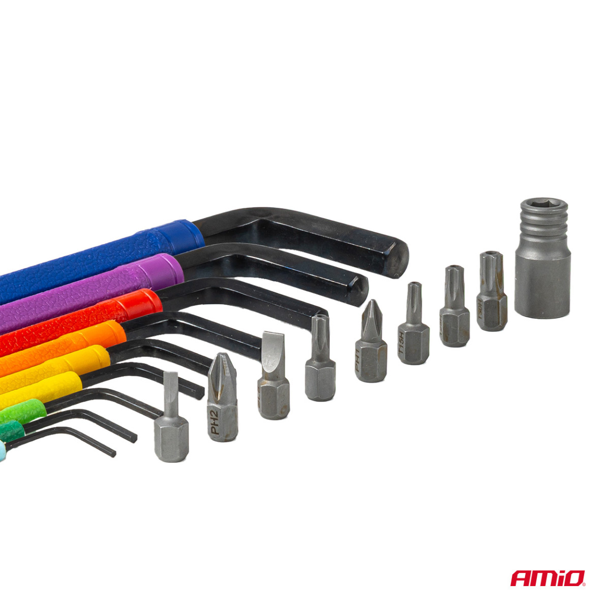 Sexkantsnycklar (Insexnycklar) med kula och bitssats, 18 delar, CR-V AMIO-04787