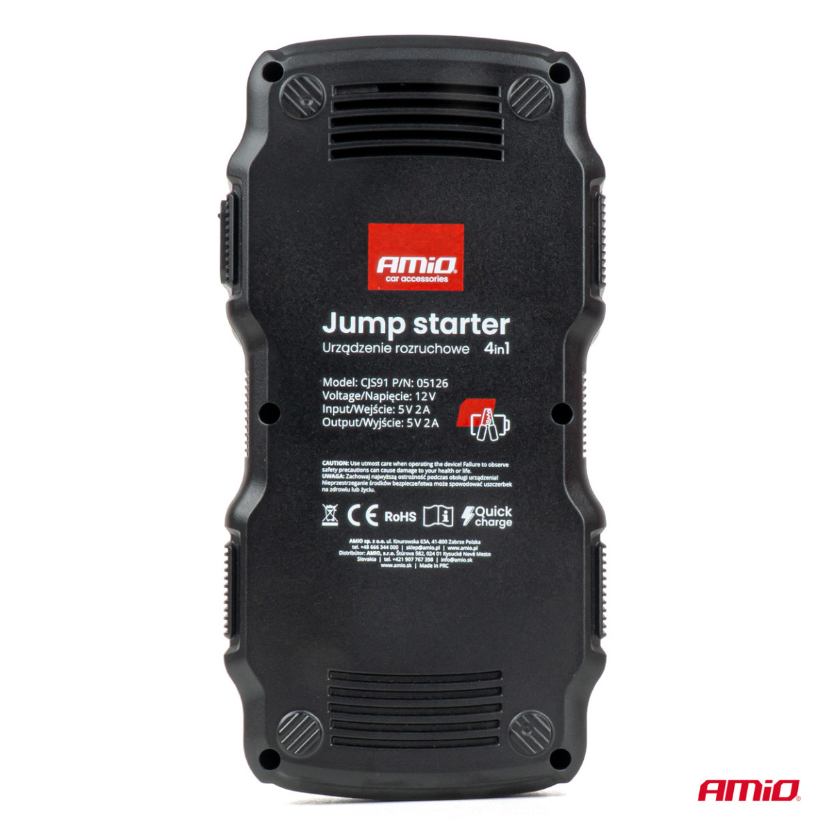 Starthjälp 4-i-1 med kompressor / Powerbank 12V 17Ah 900A, AMIO-05126