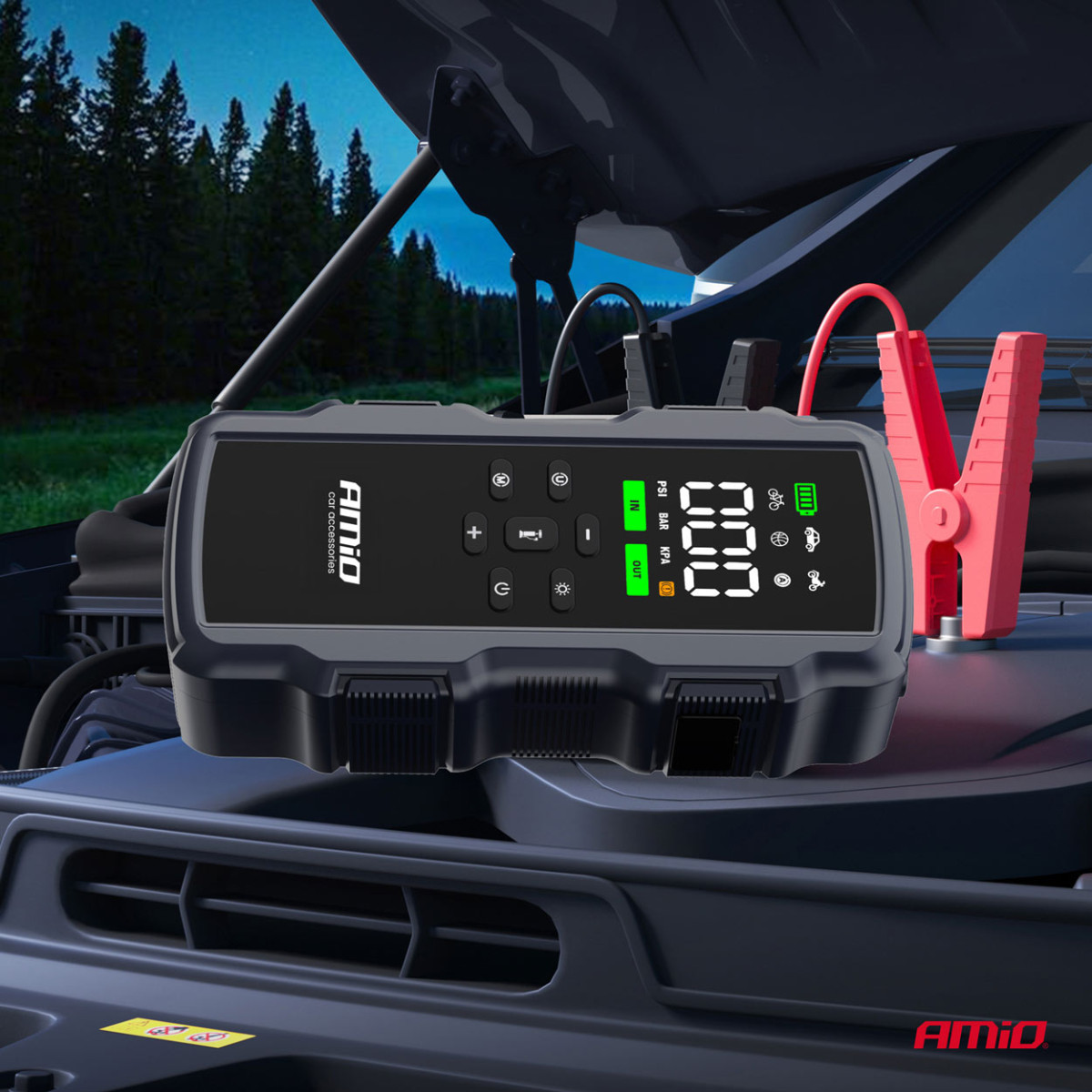 Starthjälp 4-i-1 med kompressor / Powerbank 12V 17Ah 900A, AMIO-05126