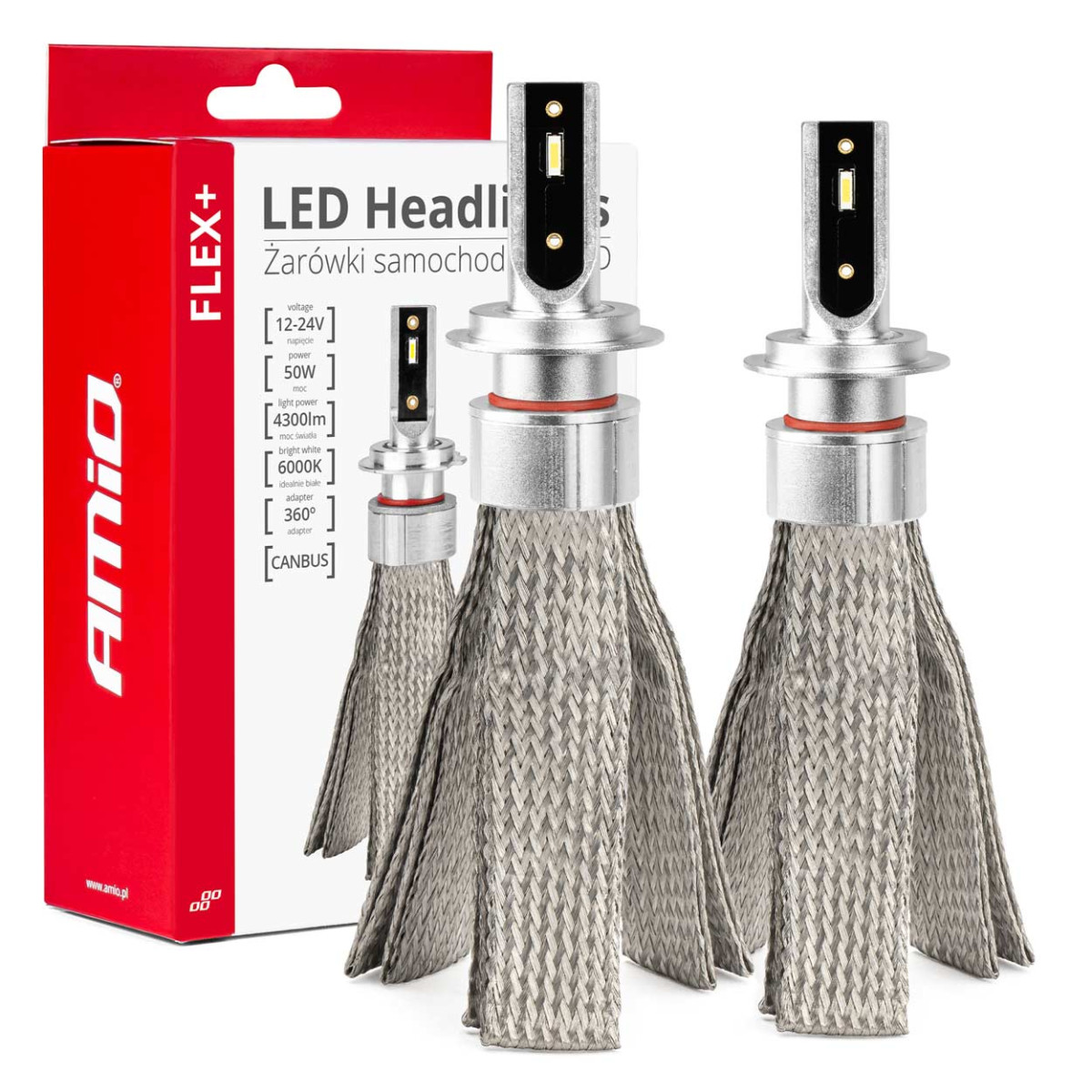 LED-strålkastarlampor FLEX+ Serie H7 Canbus 6000K 12-24V AMIO-03659
