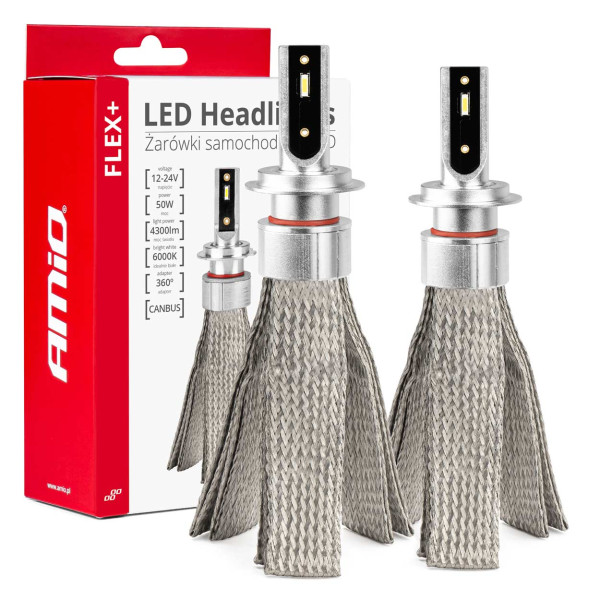 LED-strålkastarlampor FLEX+ Serie H7 Canbus 6000K 12-24V AMIO-03659