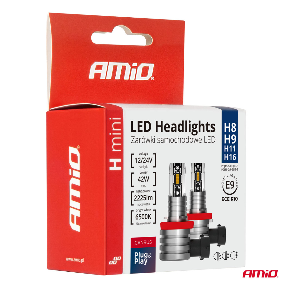 LED-strålkastarlampor H-mini-serien H8/H9/H11/H16 AMiO-03333