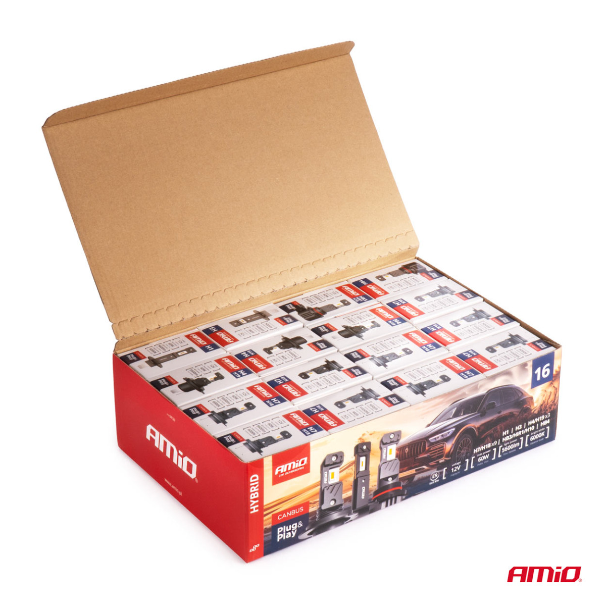 LED-strålkastarlampsats 16 delar, Hybrid series H1 H3 H4 H7 HB3 HB4 6000K Canbus, AMIO-04120
