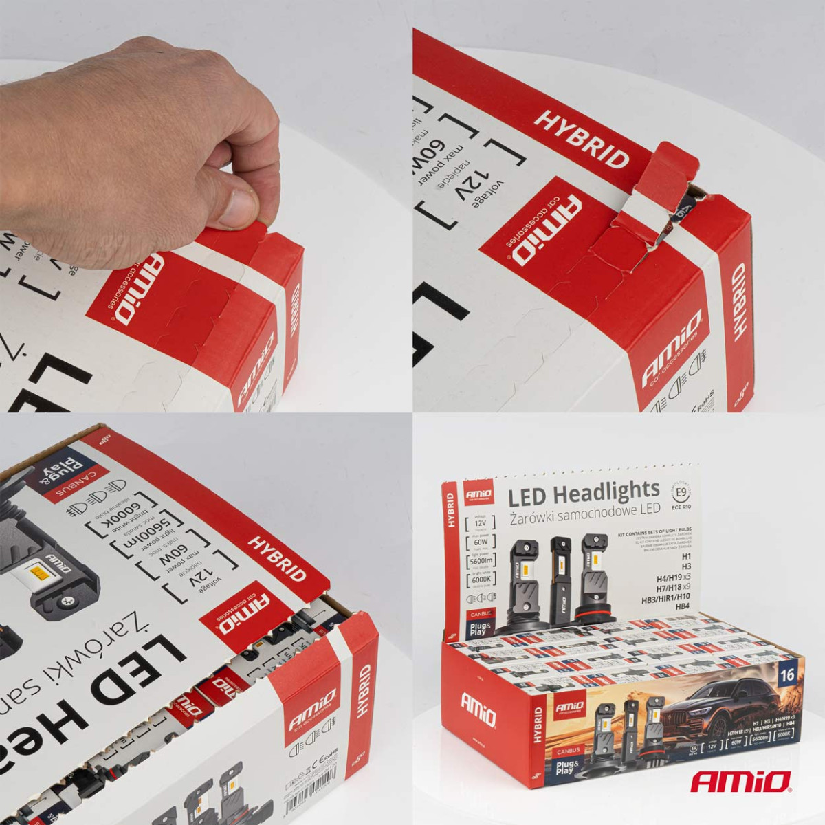 LED-strålkastarlampsats 16 delar, Hybrid series H1 H3 H4 H7 HB3 HB4 6000K Canbus, AMIO-04120