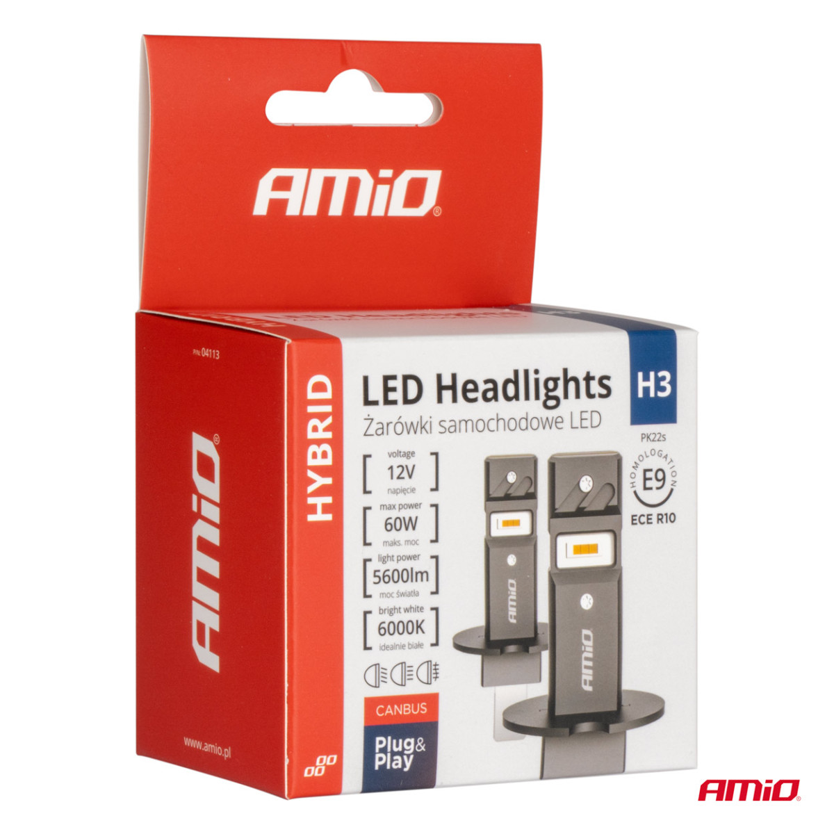 LED-strålkastarlampor Hybridserie H3 6000K Canbus 60W AMIO-04113