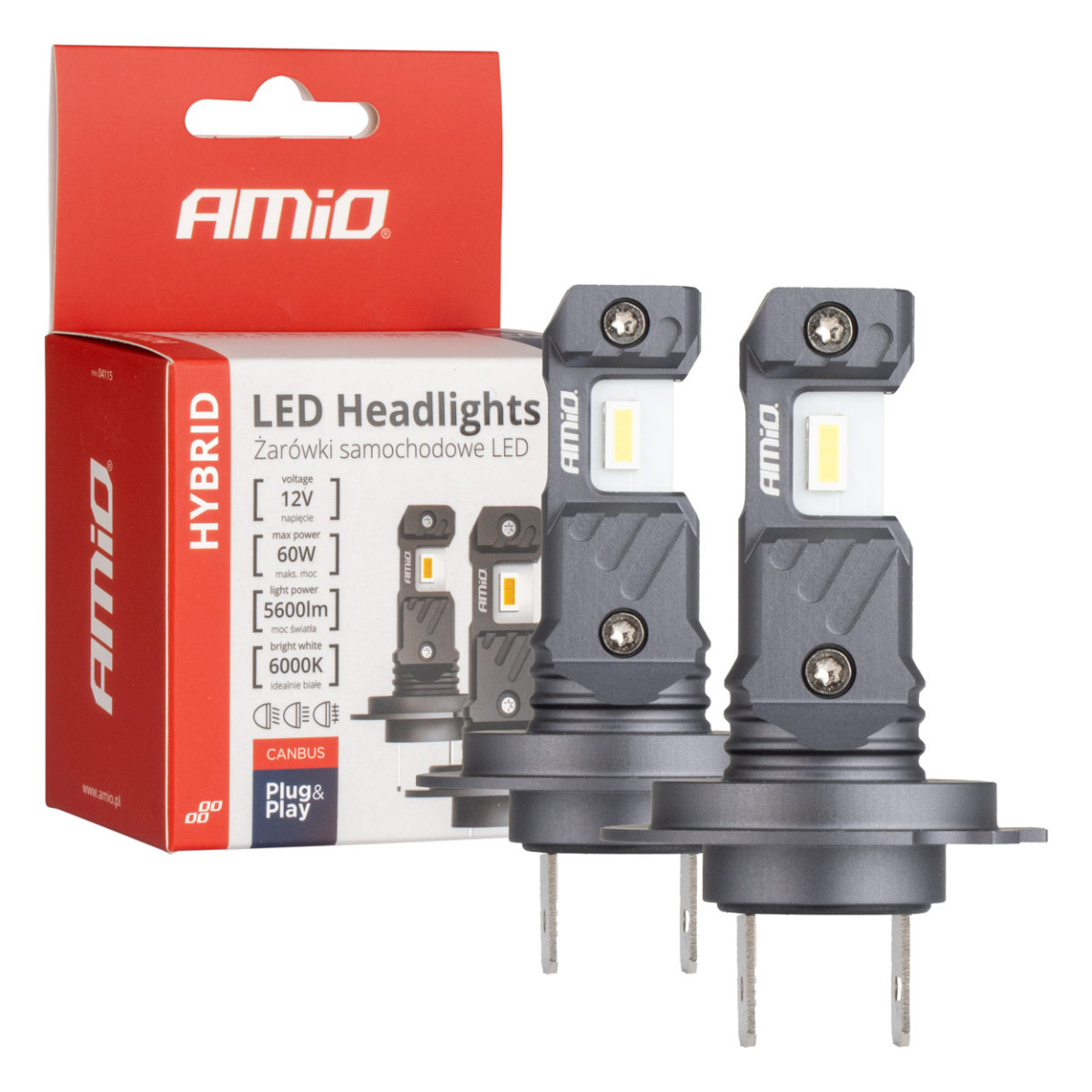 LED-strålkastarlampor Hybridserie H7 H18 6000K Canbus 60W AMIO-04115