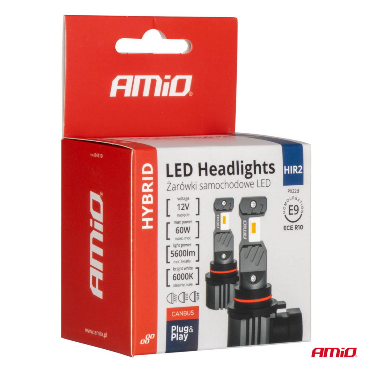 LED-strålkastarlampor Hybridserien HIR2 6000K Canbus 60W, AMIO-04119