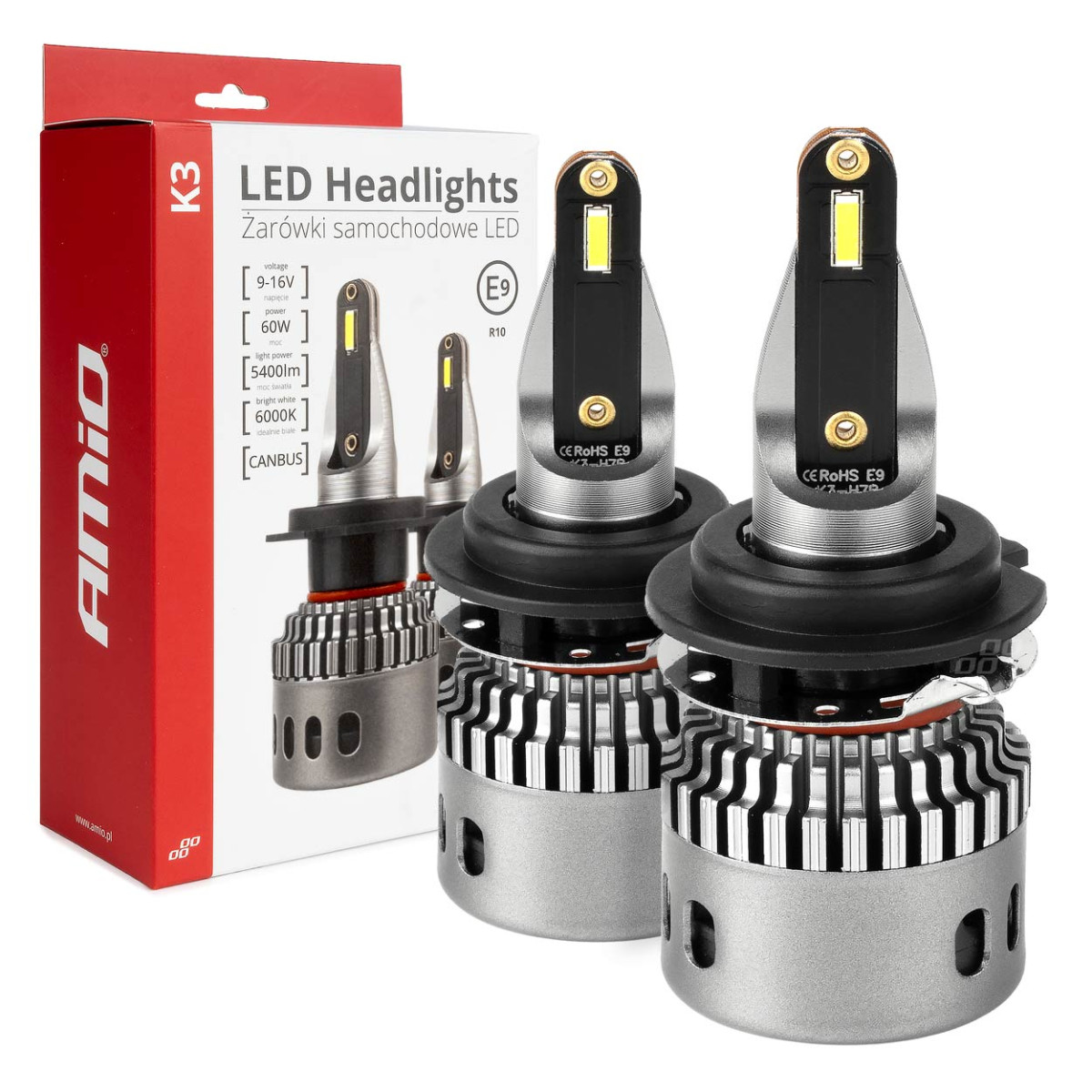 LED-strålkastarlampor K3-serien H7-6 12V 6000K canbus AMIO-03685