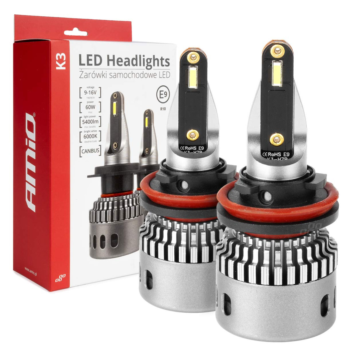 LED-strålkastarlampor K3-serien H8 H9 H11 H16 12V 6000K canbus AMIO-03686