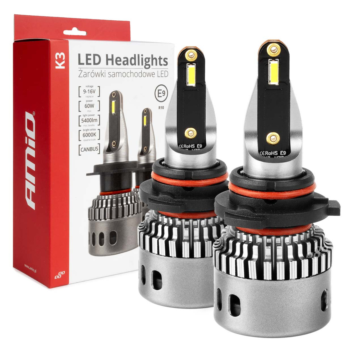 LED-strålkastarlampor K3-serien HB4 9006 12V 6000K canbus AMIO-03688