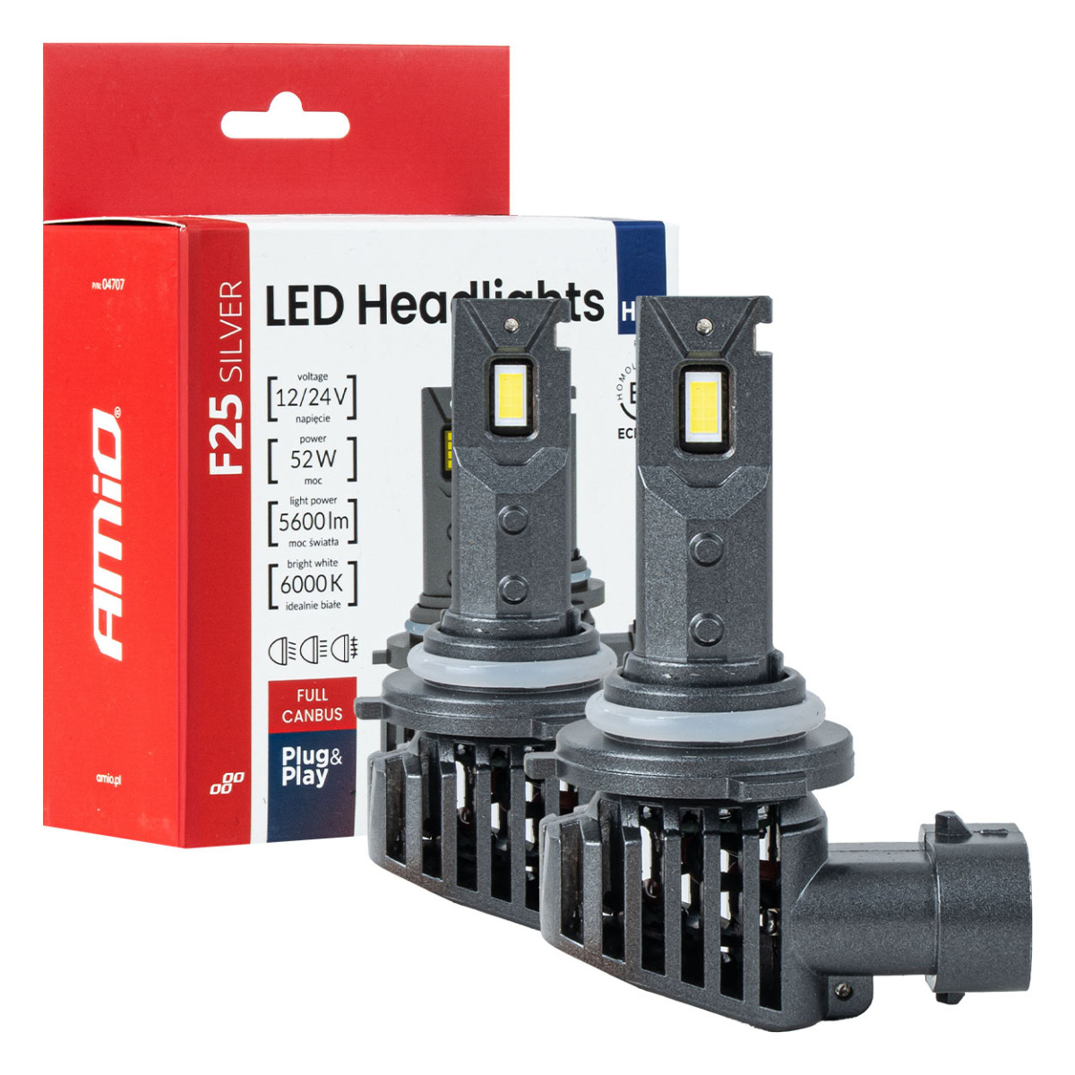 LED-strålkastarlampor F25 SILVER FULL CANBUS HB4 9006 52W 12V 24V AMIO-04707