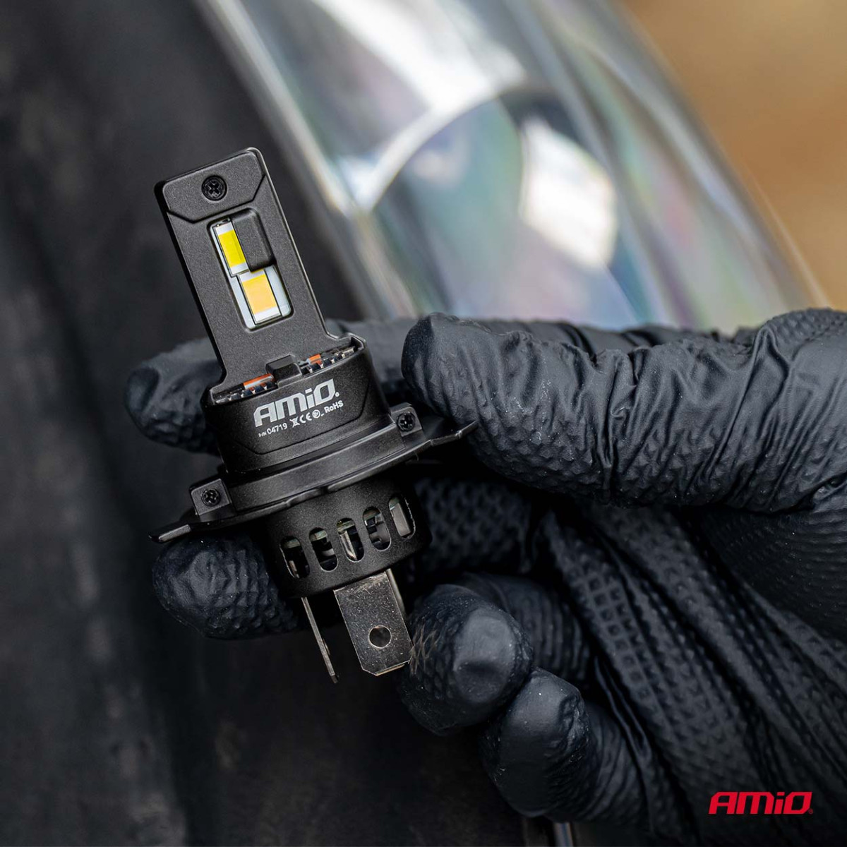 LED-strålkastarlampor F25 PRO SVARTA FULL CANBUS H4 H19 70W 12V 24V AMIO-04719