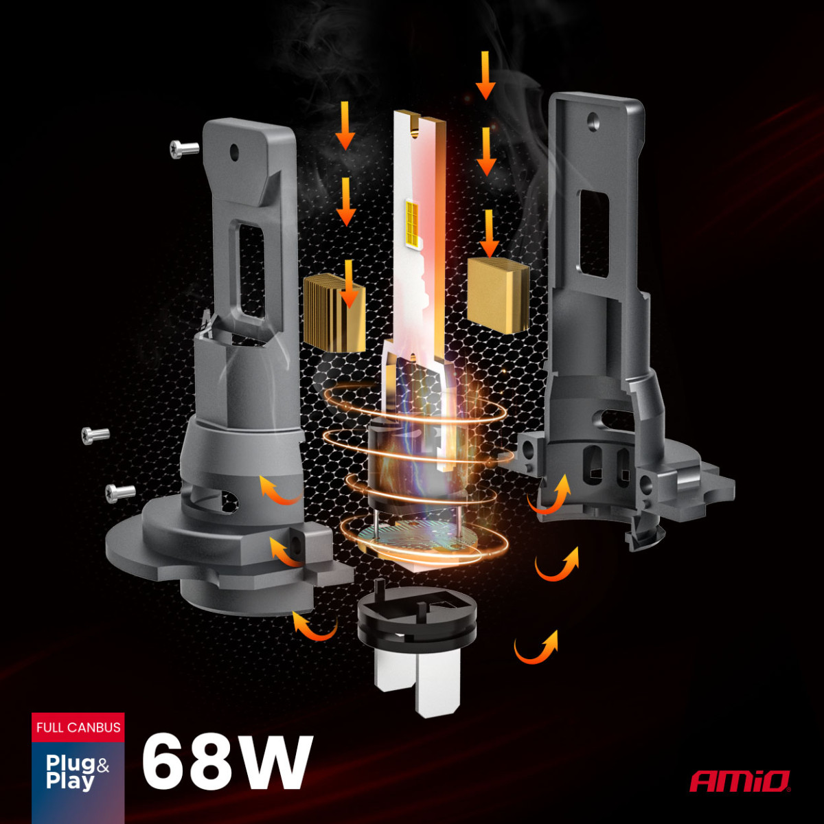 LED-strålkastarlampor F25 PRO SVARTA FULL CANBUS H7 68W 12V 24V, AMIO-04720