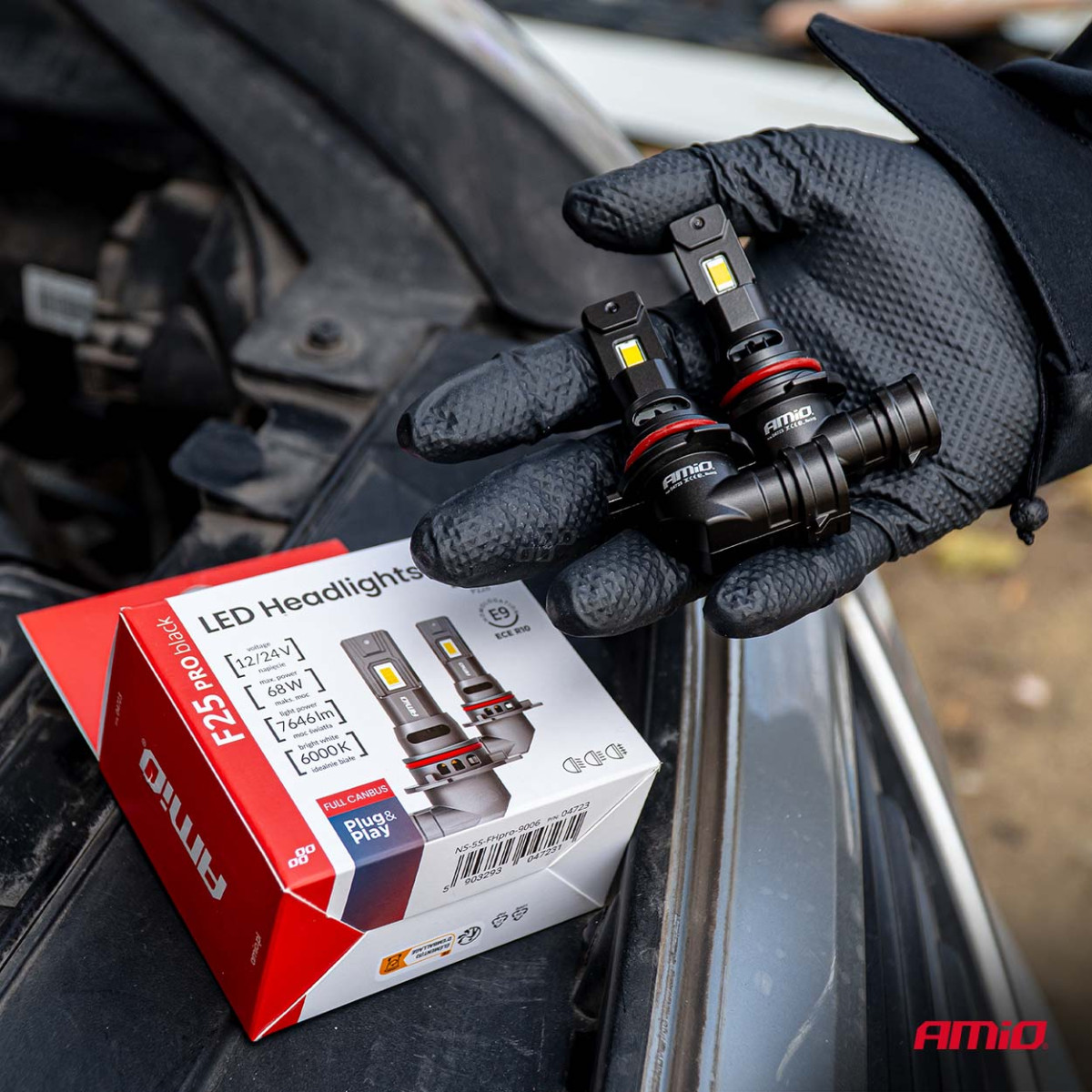 LED-strålkastarlampor F25 PRO SVARTA FULL CANBUS HB4 68W 12V 24V, AMIO-04723