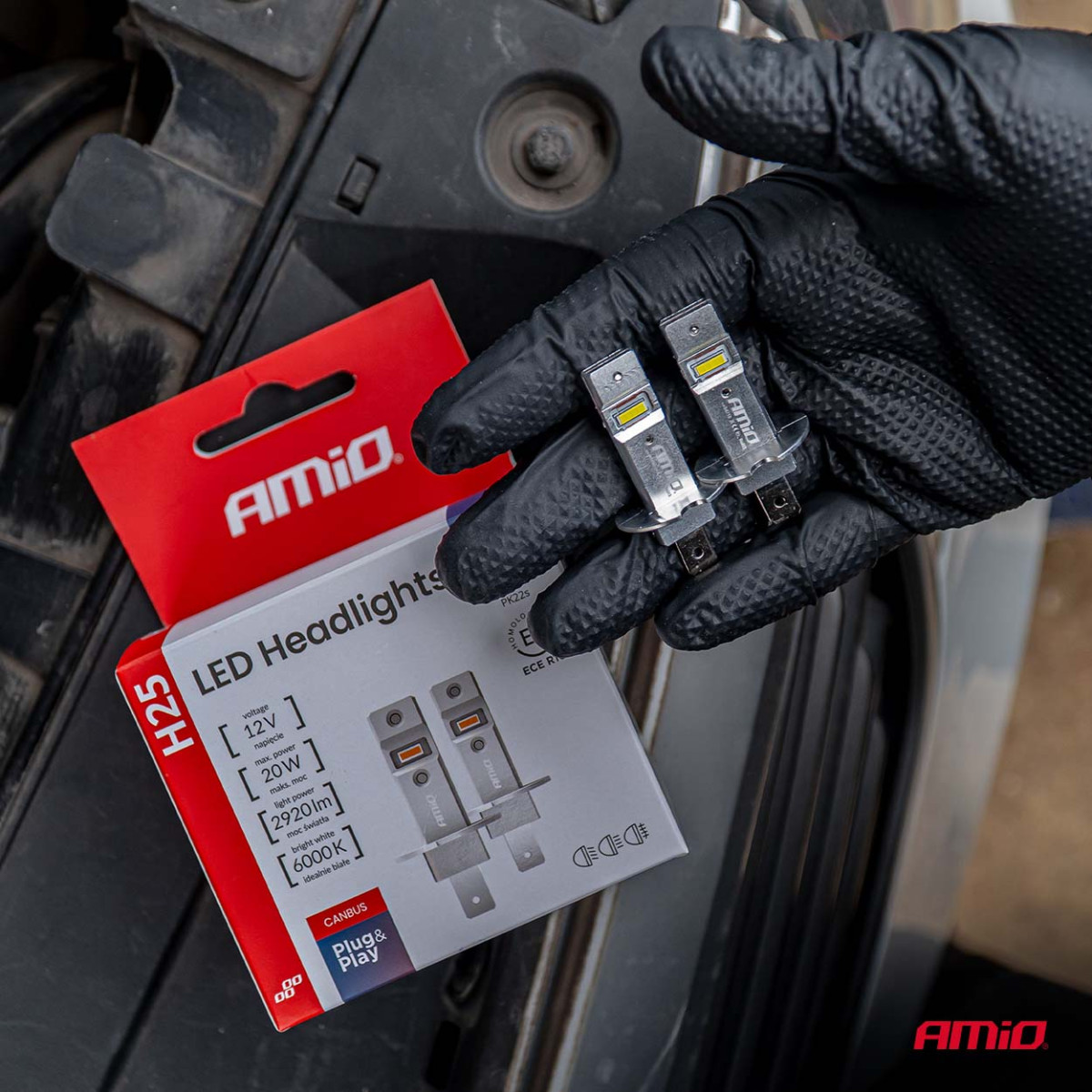 LED-strålkastarlampor serie H25 CANBUS H3 12V 20W, AMIO-04710