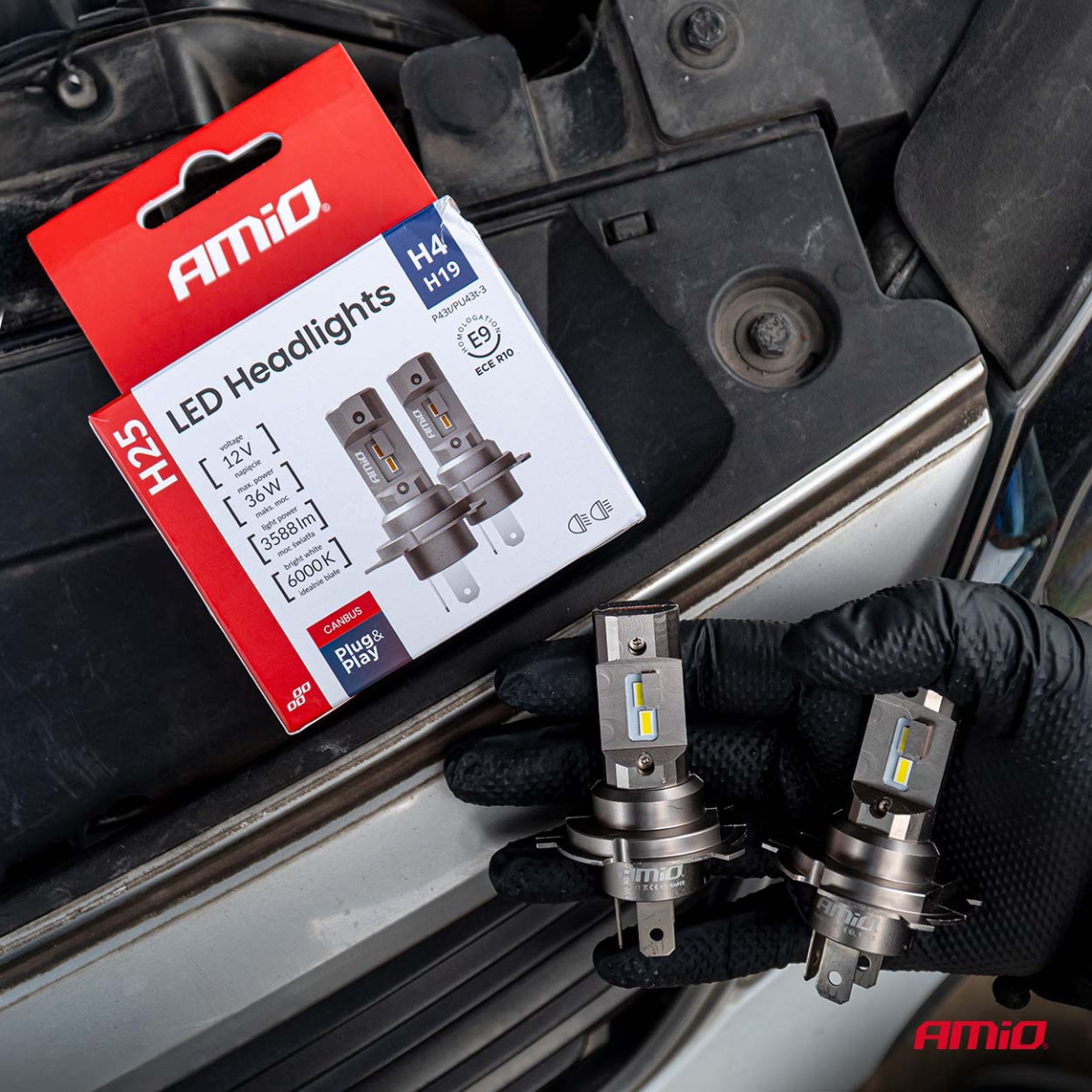 LED-strålkastarlampor H25 CANBUS H4 H19 12V 36W, AMIO-04711