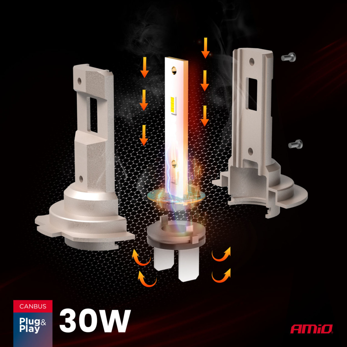 LED-strålkastarlampor Serie H25 CANBUS H7 H18 12V 30W, AMIO-04712