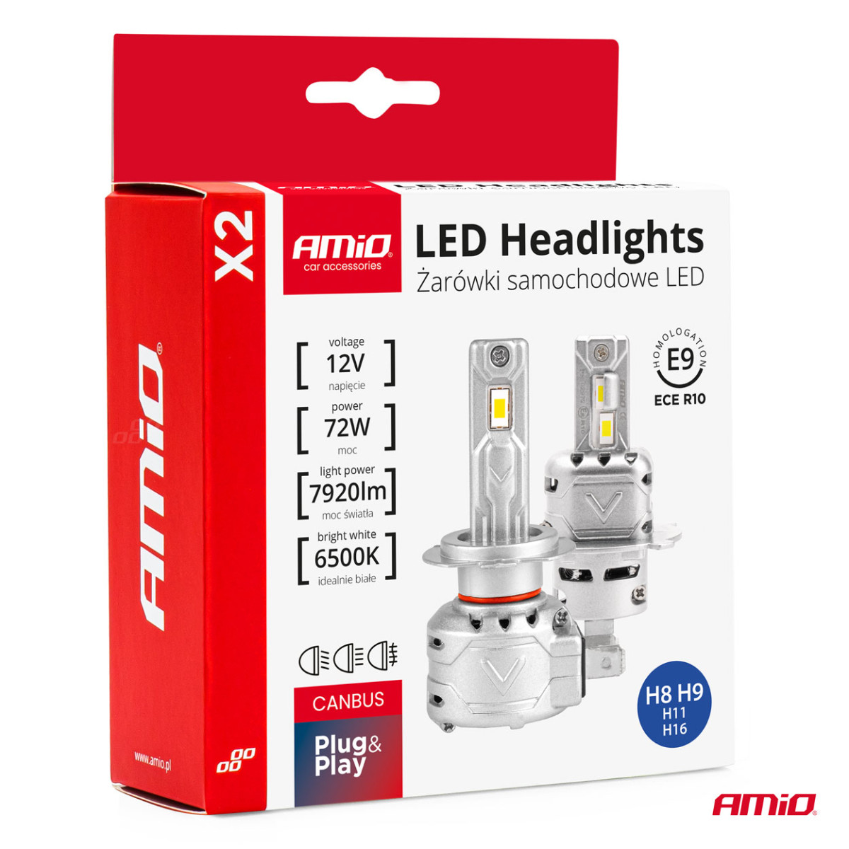LED-strålkastarlampor X2-serien H8/H9/H11/H16 AMiO-02974