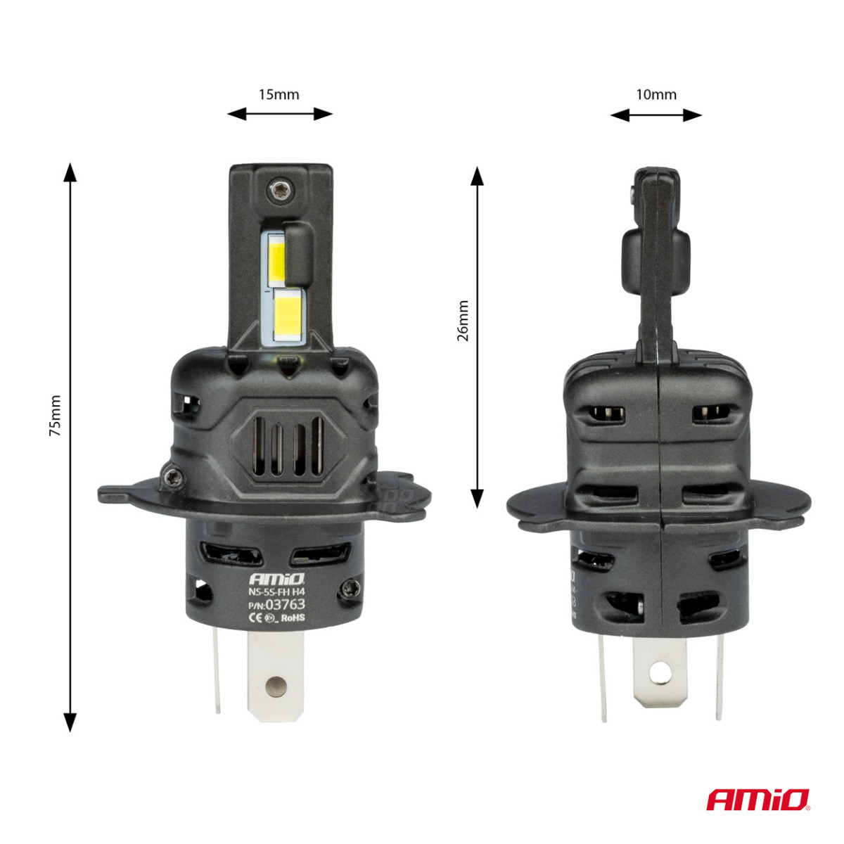 LED-strålkastarlampor X4-serien AVIATOR H4/H19 6500K max 44W AMIO-03763