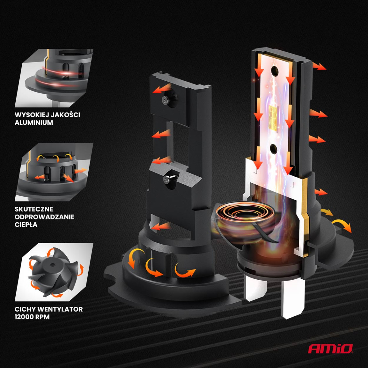 LED-strålkastarlampor X4-serien AVIATOR H7/H18 6500K max 44W AMIO-03764