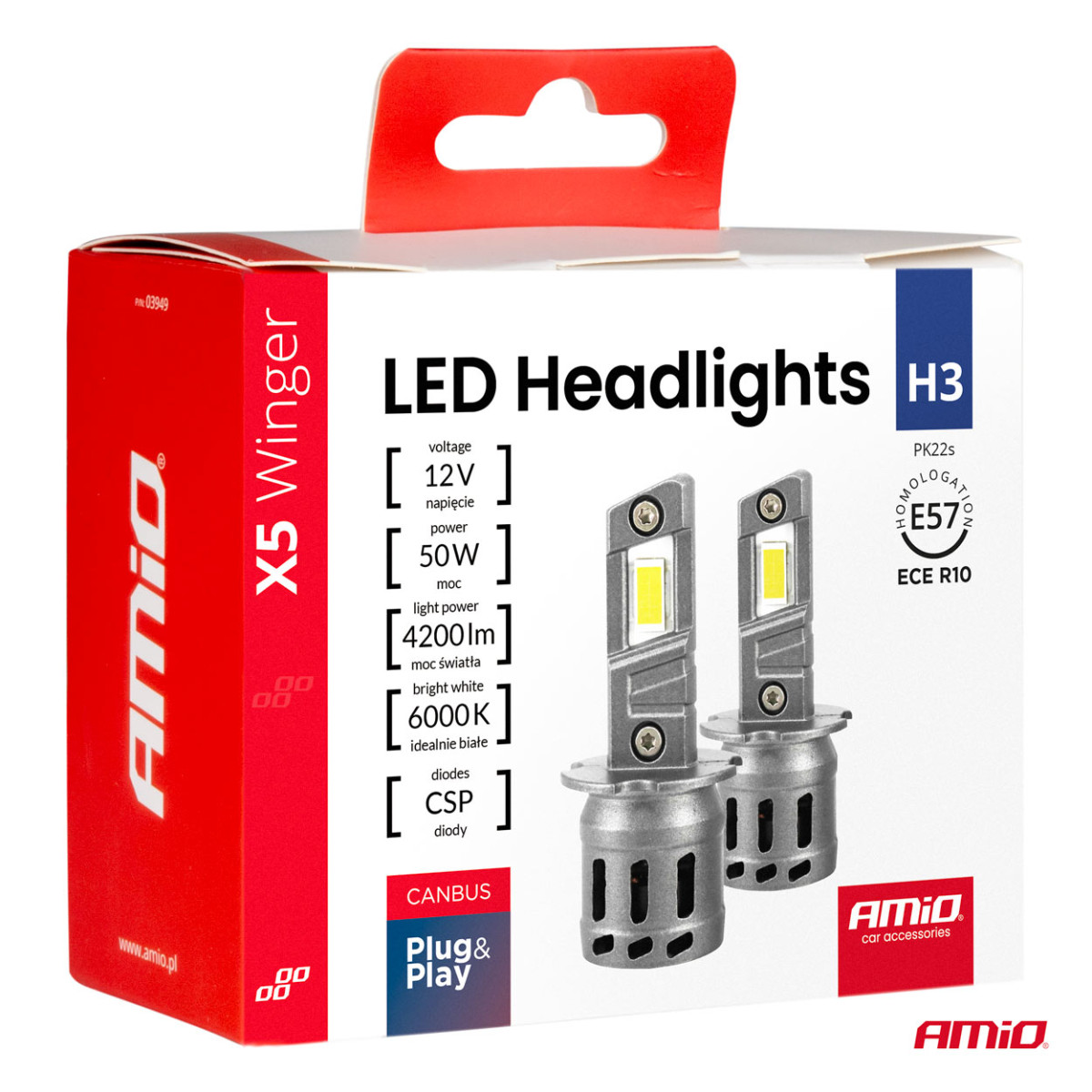 LED-strålkastarlampor X5-serien WINGER H3 6000K max 30W AMIO-03944