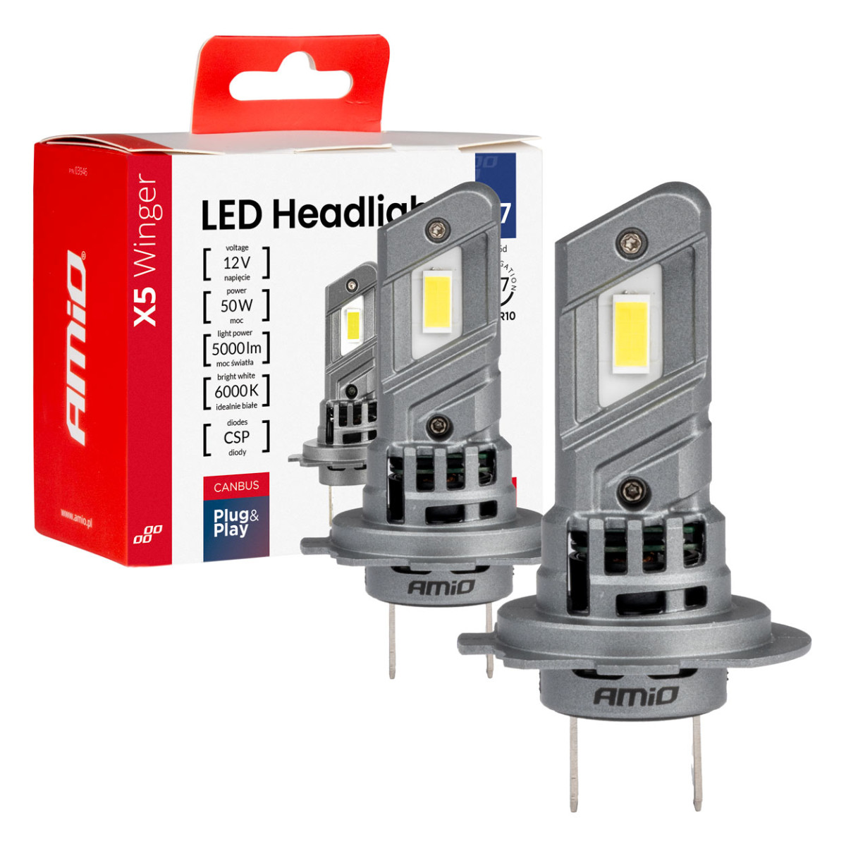 LED-strålkastarlampor X5-serien WINGER H7 H18 6000K max 50W AMIO-03946
