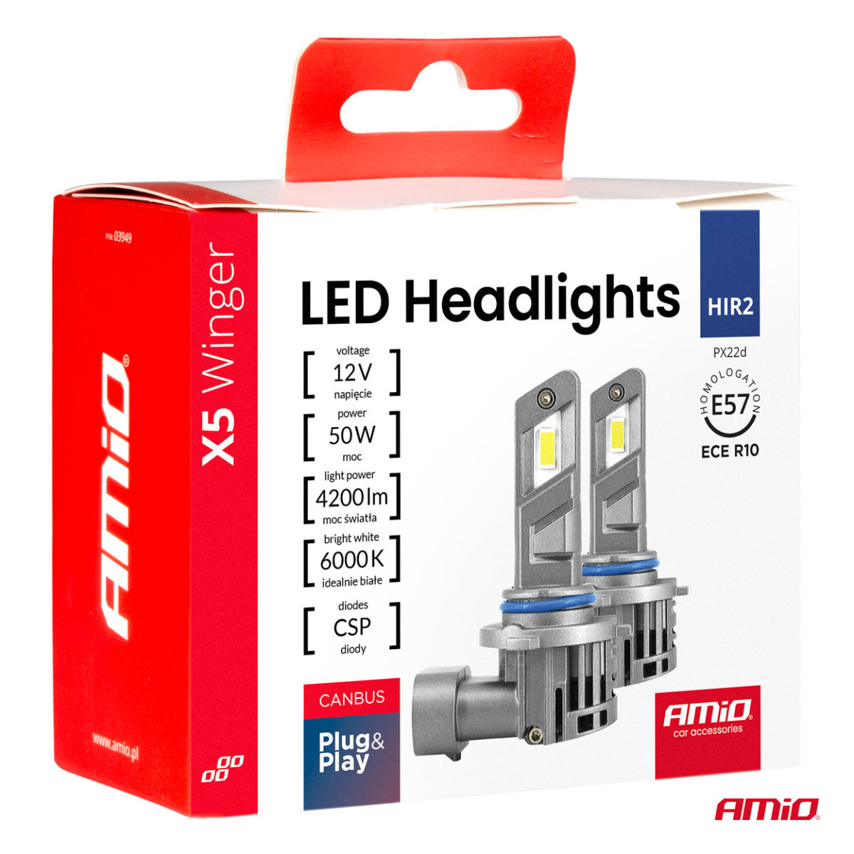 LED-strålkastarlampor X5 WINGER HIR2 6000K max 50W AMIO-03950