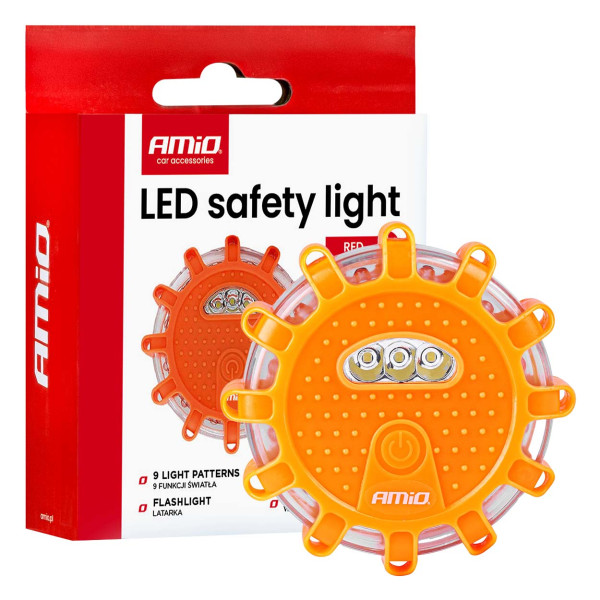 Bil-LED-varningslampa, 12+3 SMD, 650 mAh, röd, med batteri AMIO-04673