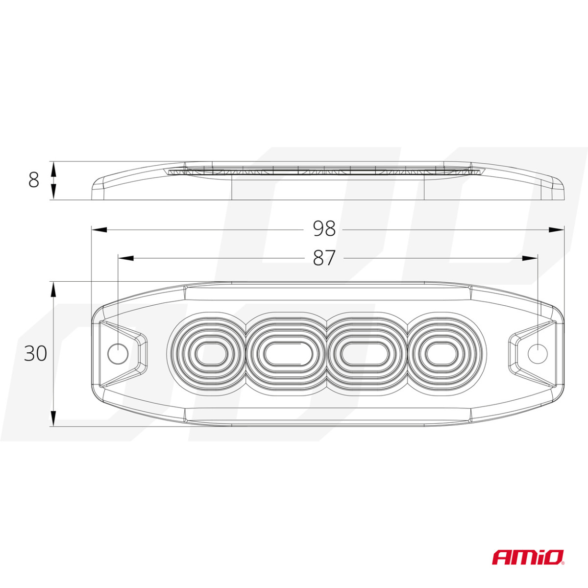 LED-varningslampa 4 LED R65 R10 12-24V AMIO-02298