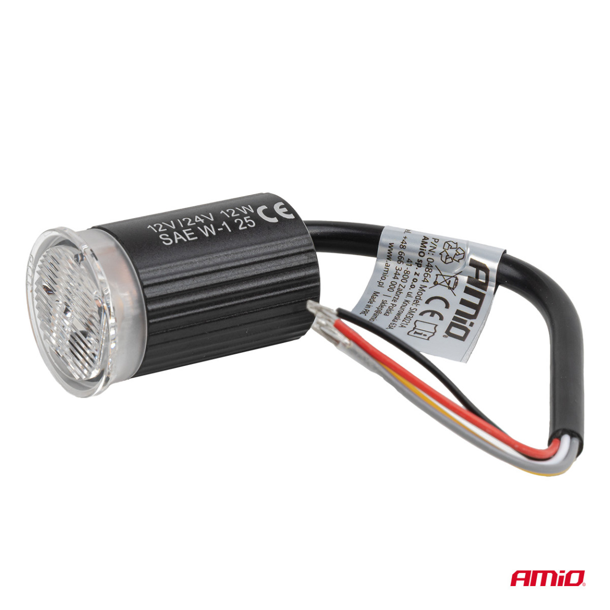 Rund orange LED-varningslampa R65 12V / 24V 12W AMIO-04864