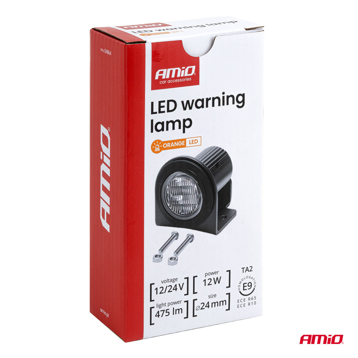 Rund orange LED-varningslampa R65 12V / 24V 12W AMIO-04864