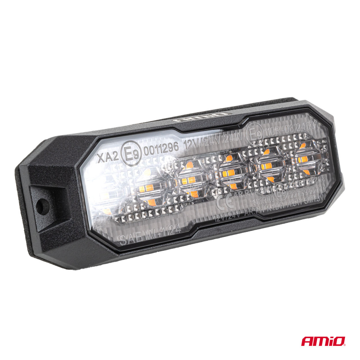 LED-varningslampa med orange markeringsljus R65 R148 12V/24V 24W AMIO-04860
