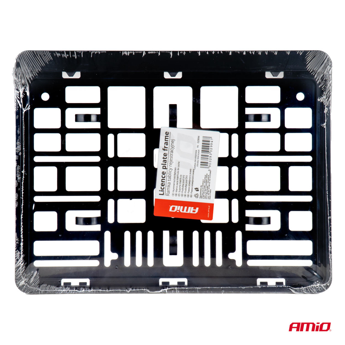 Dubbelradig registreringsskylthållare – svart, AMIO-02994