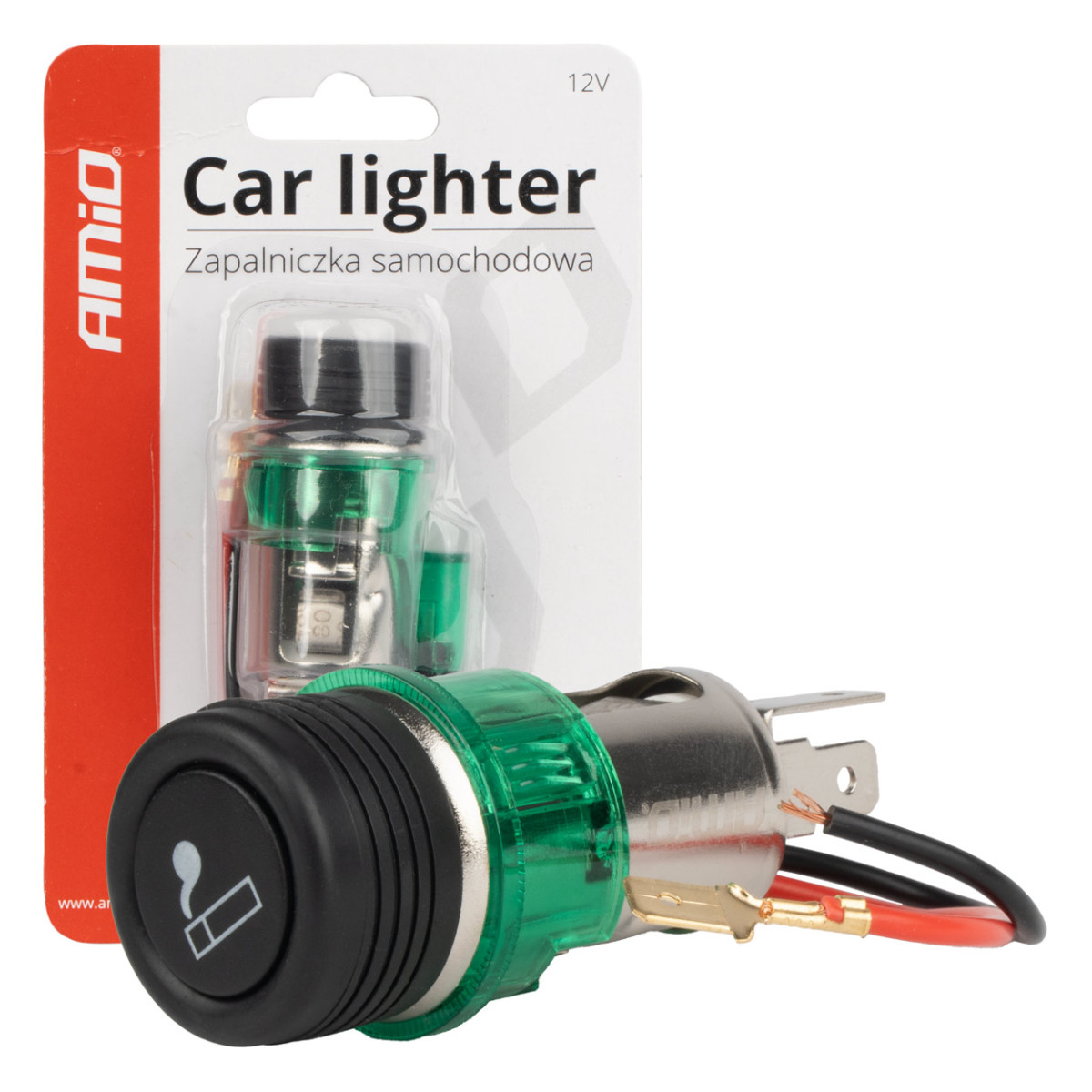 Cigarettändaruttag med grön LED-belysning 12V CLI-03, AMIO-01260