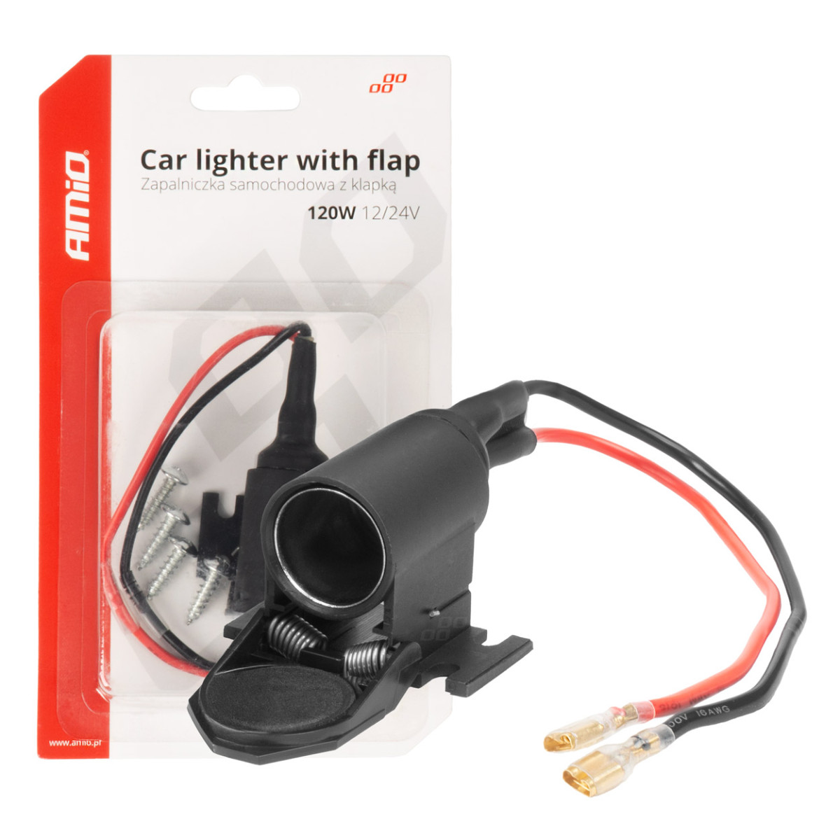 Biluttag med lock 12/24V AMIO-04128