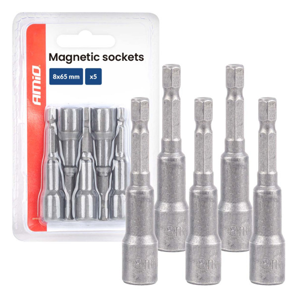 Magnetisk skruvmejselbitsats, 1/4" HEX, 8 x 65 mm, 5 st., AMIO-04938