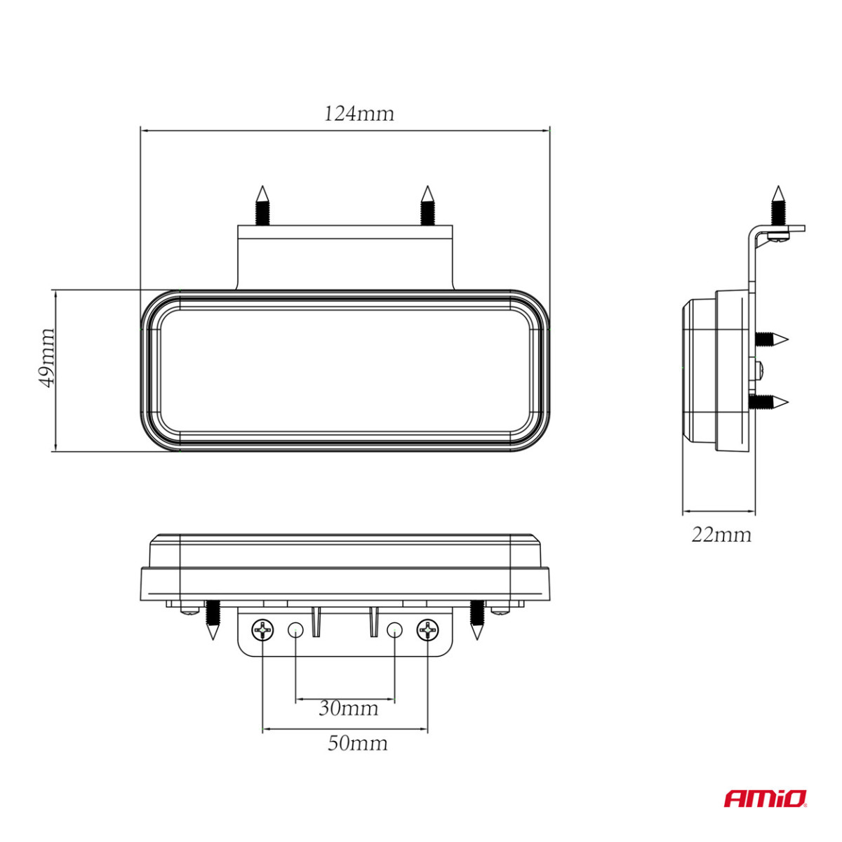 LED-markeringsljus AMiO OM-02-O, rektangulär, orange
