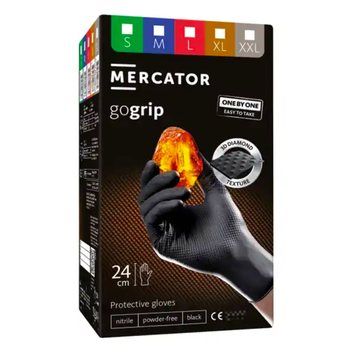 Nitrilhandskar Mercator GoGrip ONE-BY-ONE, svarta, M, 100 st.