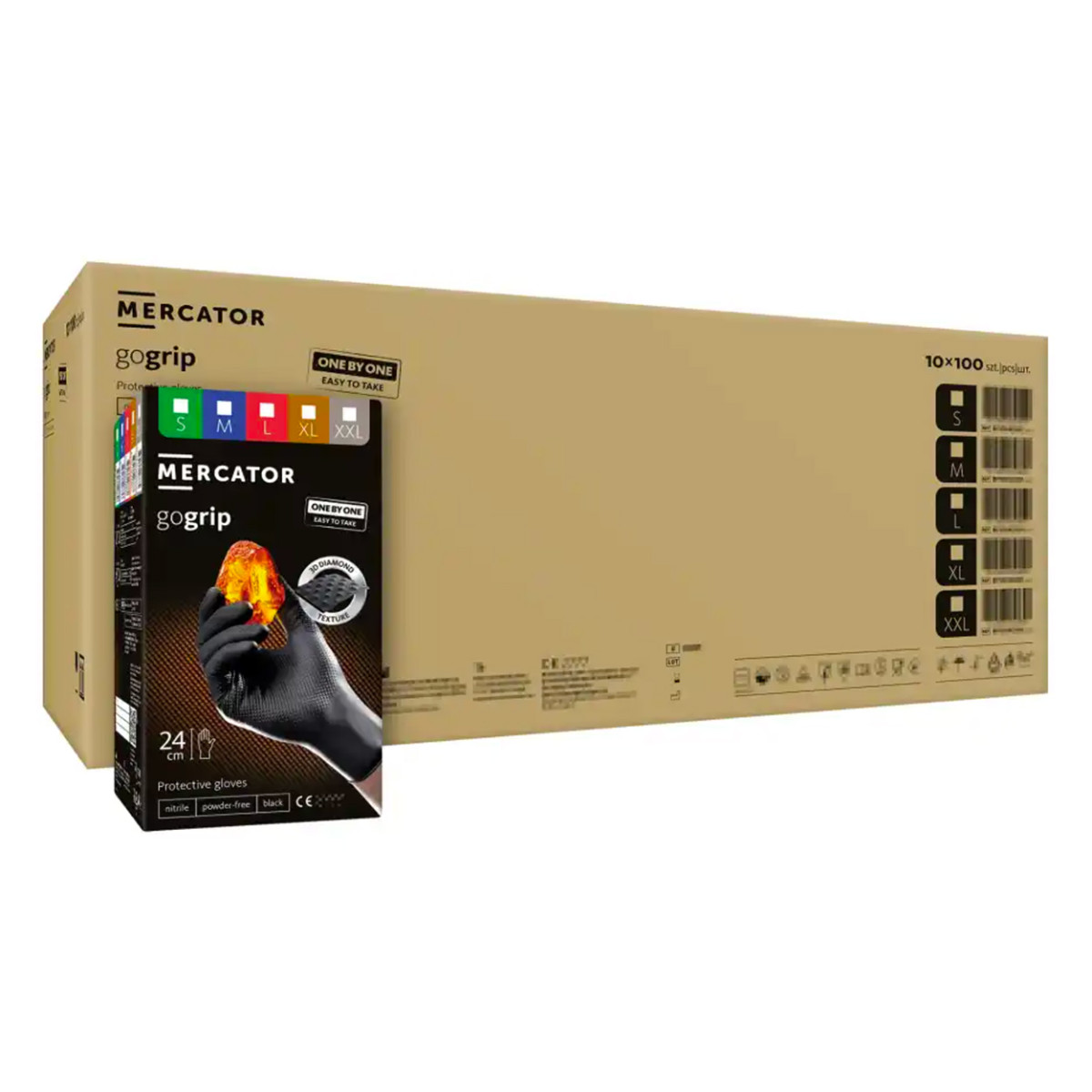 Nitrilhandskar Mercator GoGrip ONE-BY-ONE, svarta, XXL, 100 st.
