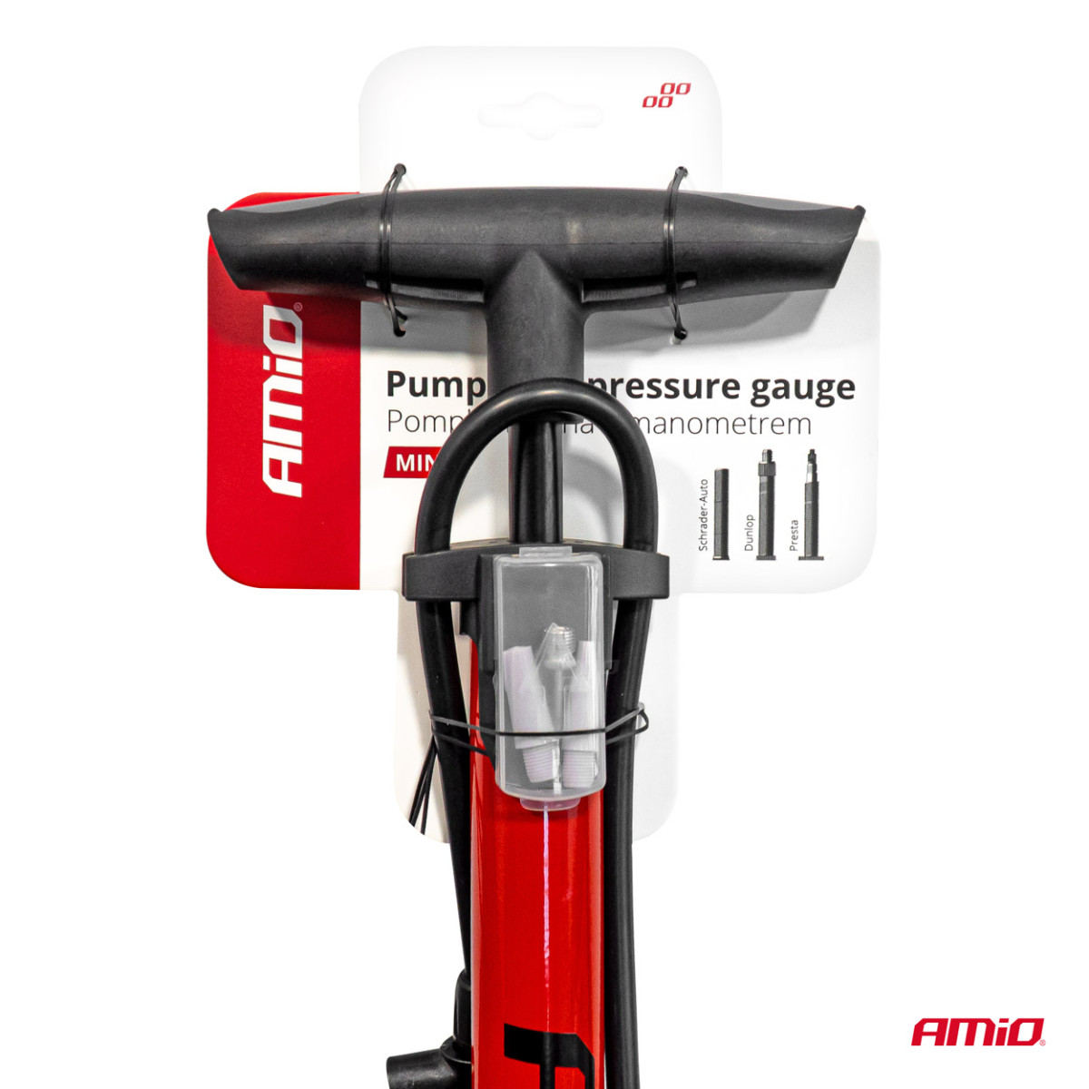 Handpump i metall med tryckmätare MINI PU08 AMIO-04343