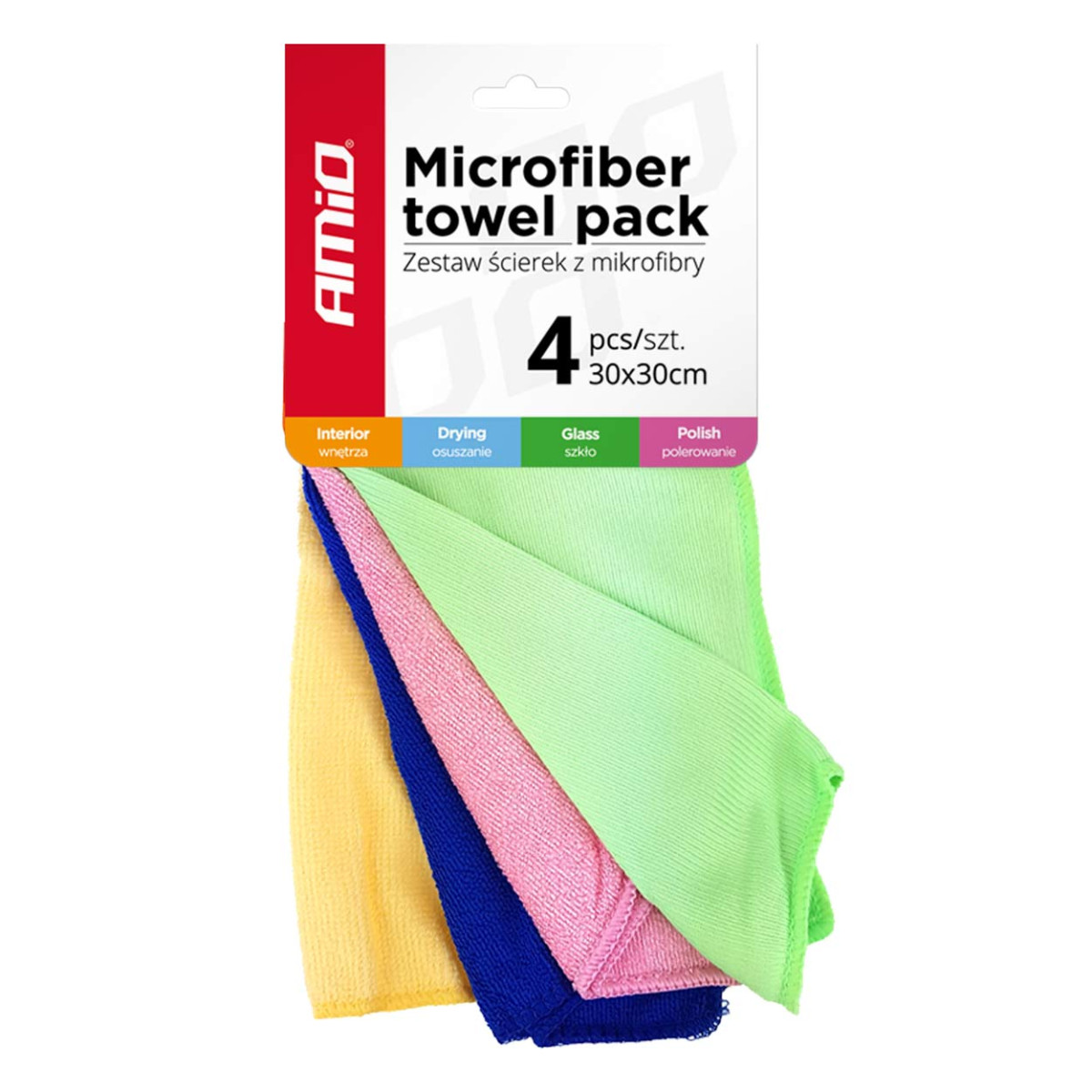 Mikrofiberdukar för bilar, 4 typer, 30x30 cm, set AMIO-01983