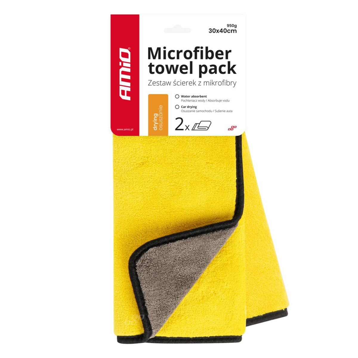 Mikrofiberhanddukset 30x40 cm, 950 gsm, 2 st. AMIO-03755