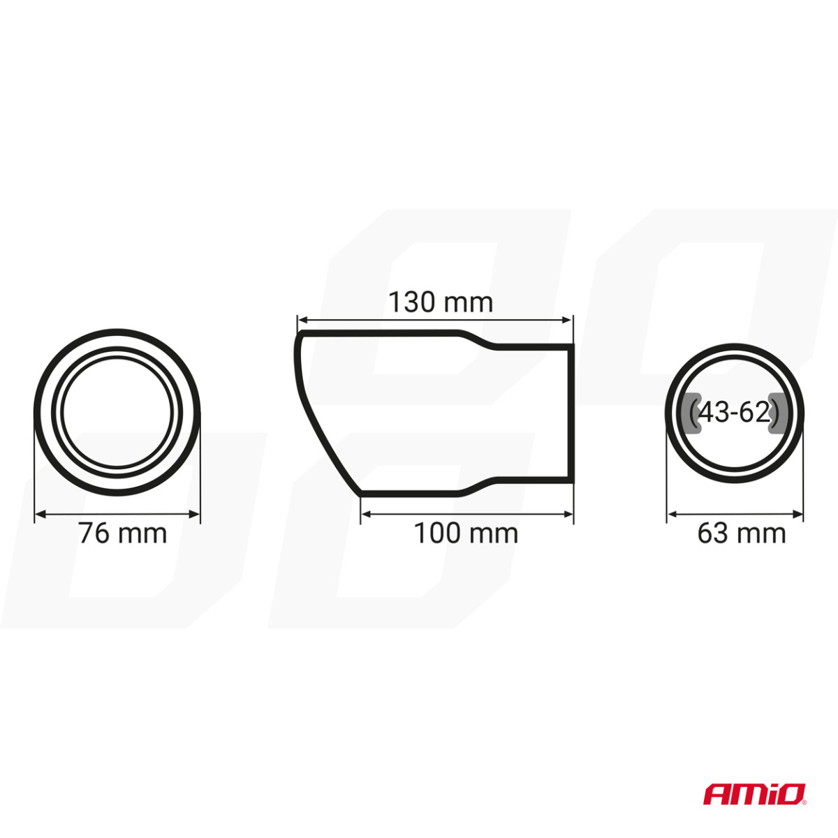Ljuddämparmunstycke 43-62 mm, rostfritt stål, röd AMiO-03168
